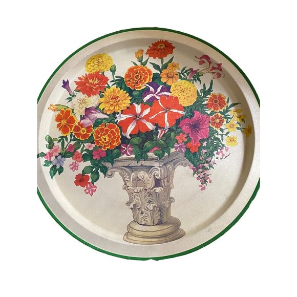 Hummingbird Garden 13 1/2" Round Metal Tray Potpourri Designs Shao Wei Liu 1993 - Picture 1 of 3